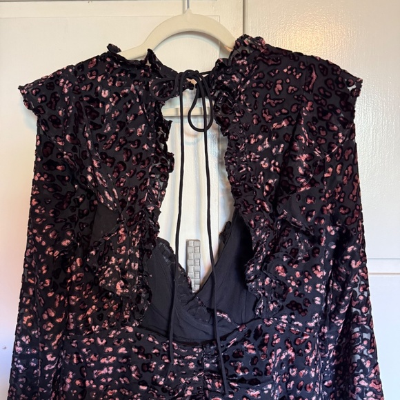 NWOT ASOS Design Ruffle Wrap Leopard Burnout Velvet Mini Dress Backless Size 10 - Picture 4 of 16